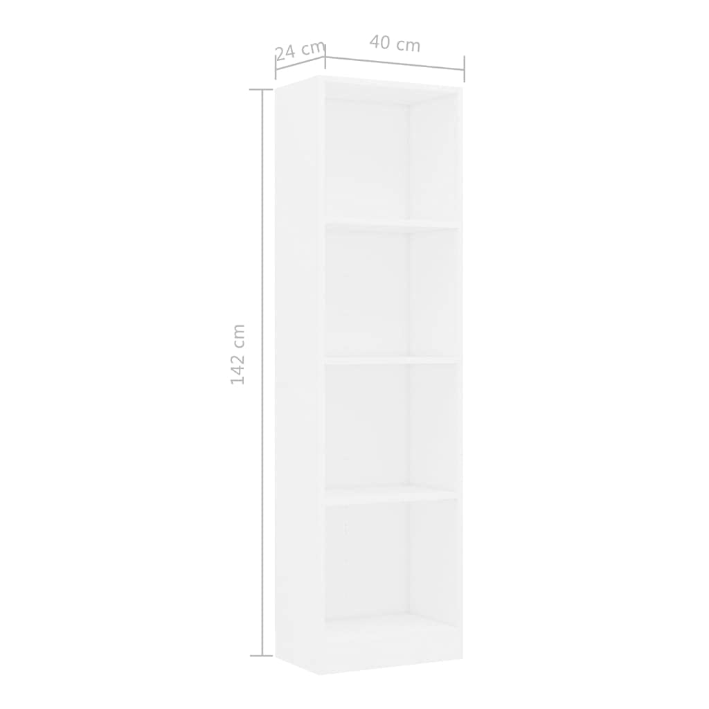 vidaXL 4-Tier Book Cabinet White 15.7&quot;x9.4&quot;x55.9&quot; Chipboard