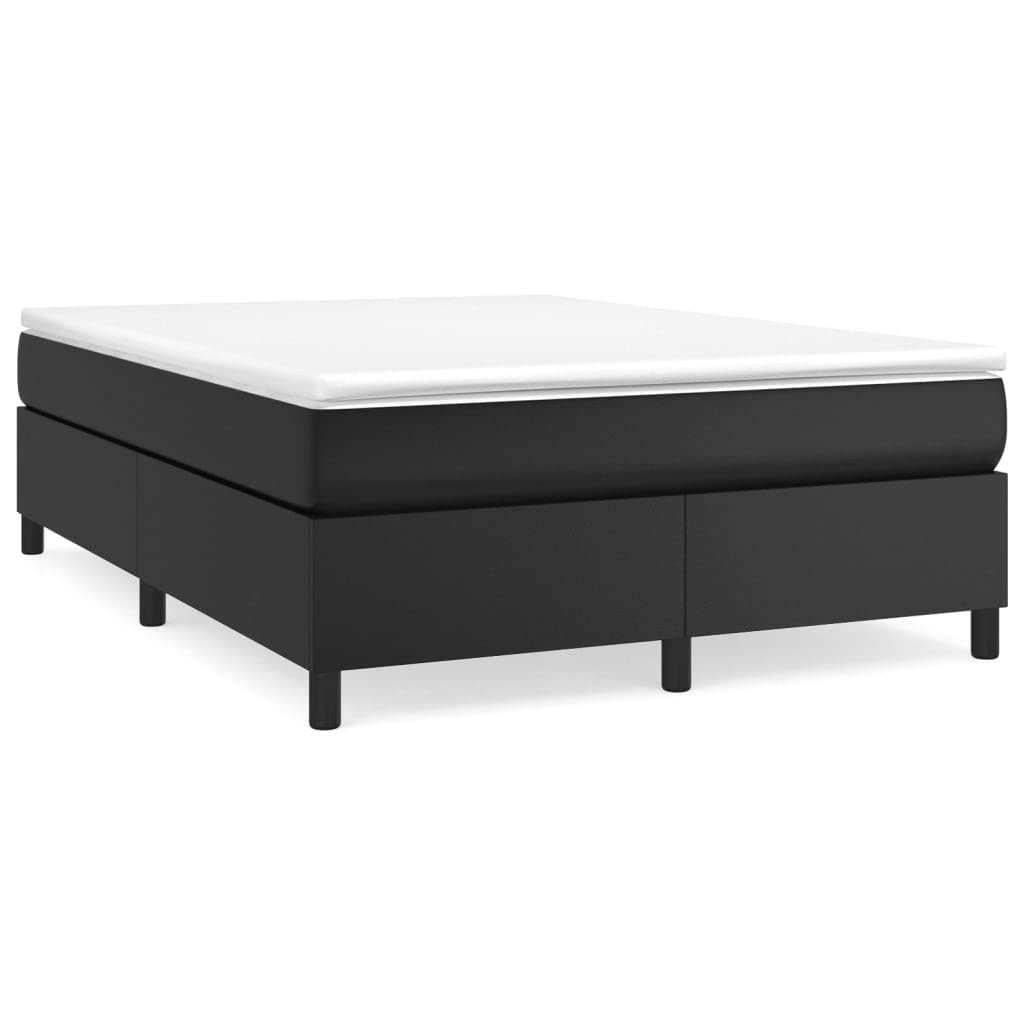 Vidaxl Modern Black Box Spring Bed Frame, Faux Leather - Sturdy Construction, Fits A 53.9&quot;X74.8&quot; Mattress, Perfect For Any Bedroom Décor