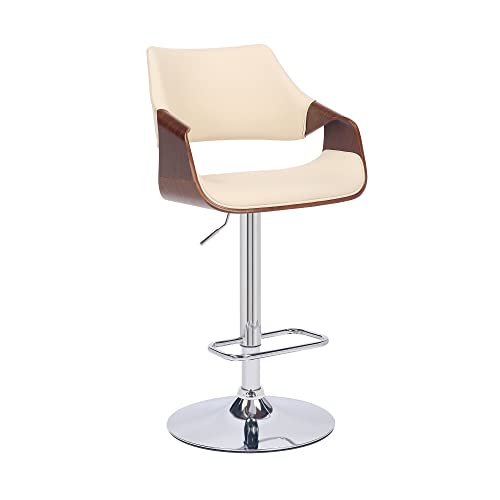 HomeRoots Wood, Metal, Foam Faux Leather Cream Faux Leather and Walnut Wood and Chrome Swivel Adjustable Bar Stool