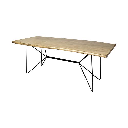 HomeRoots Natural 84x40 Rectangular Blonde Live Edge Sold Wood Top with Black Metal Base Dining Table