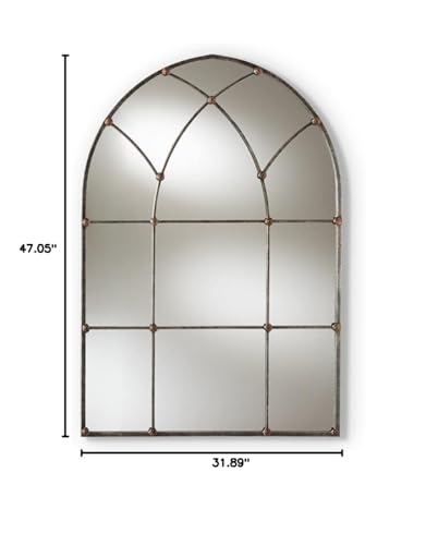 Baxton Studio Tova Vintage Farmhouse Antique Silver Finished Arched Window Accent Wall Mirror