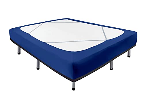 Biscaynebay Decorative Box Spring Cover Full & Full Xl Size, Navy Luxurious Jersey Knitting Stretchy Wrap Around 4 Sides Bed Ski