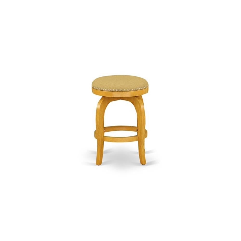 East West Furniture Edbf3-Oak-16 3 Piece Counter Height Dining Table Set Contains A Round Kitchen Table With Pedestal And 2 Backless Stools, 30X30 Inch, Oak