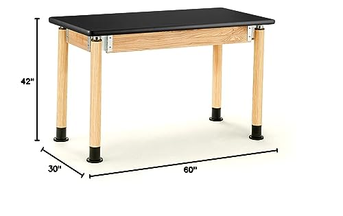National Public Seating Signature 60" L x 30" W Height Adjustable School Science Lab Utility Table with HPL Top - Oak, Black