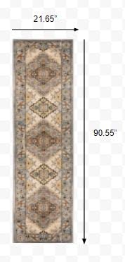 HomeRoots Grey Polypropylene 2’ x 8’ Gray and Beige Aztec Pattern Runner Rug