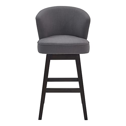 HomeRoots Gray Wood, Foam, Fabric, Metal Turnplate/Kickplate 30' Grey Espresso Wood Fabric Swivel Bar Stool