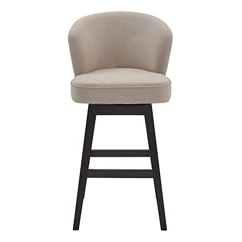 HomeRoots Wood, Foam, Fabric, Metal Turnplate/Kickplate 26' Tan Espresso Wood Fabric Swivel Bar Stool
