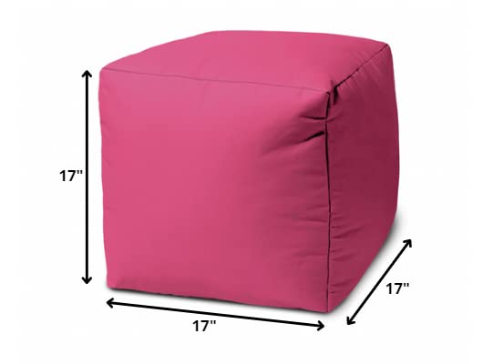 HomeRoots Vinyl-Backed Canvas 17 Cool Bright Hot Pink Solid Color Indoor Outdoor Pouf Ottoman