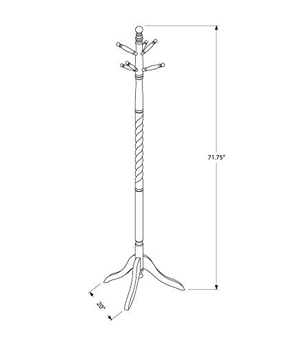 Monarch Specialties 3057, Hall Tree, Free Standing, 6 Hooks, Entryway, 72' H, Bedroom, Wood, Contemporary, Modern Coat Rack, 20' L x 20' W x 71.75' H, Antique White