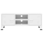vidaXL White Pre-Assembled TV Cabinet, Industrial Metal TV Stand Unit with 2 Doors & 1 Shelf, Cable Management Design
