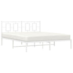 vidaXL Elegant White Steel Double Bed Frame - Powder-Coated Metal with Headboard, Metal Slats & Under-Bed Storage Space - Bedroom Furniture (59.1x78.7)
