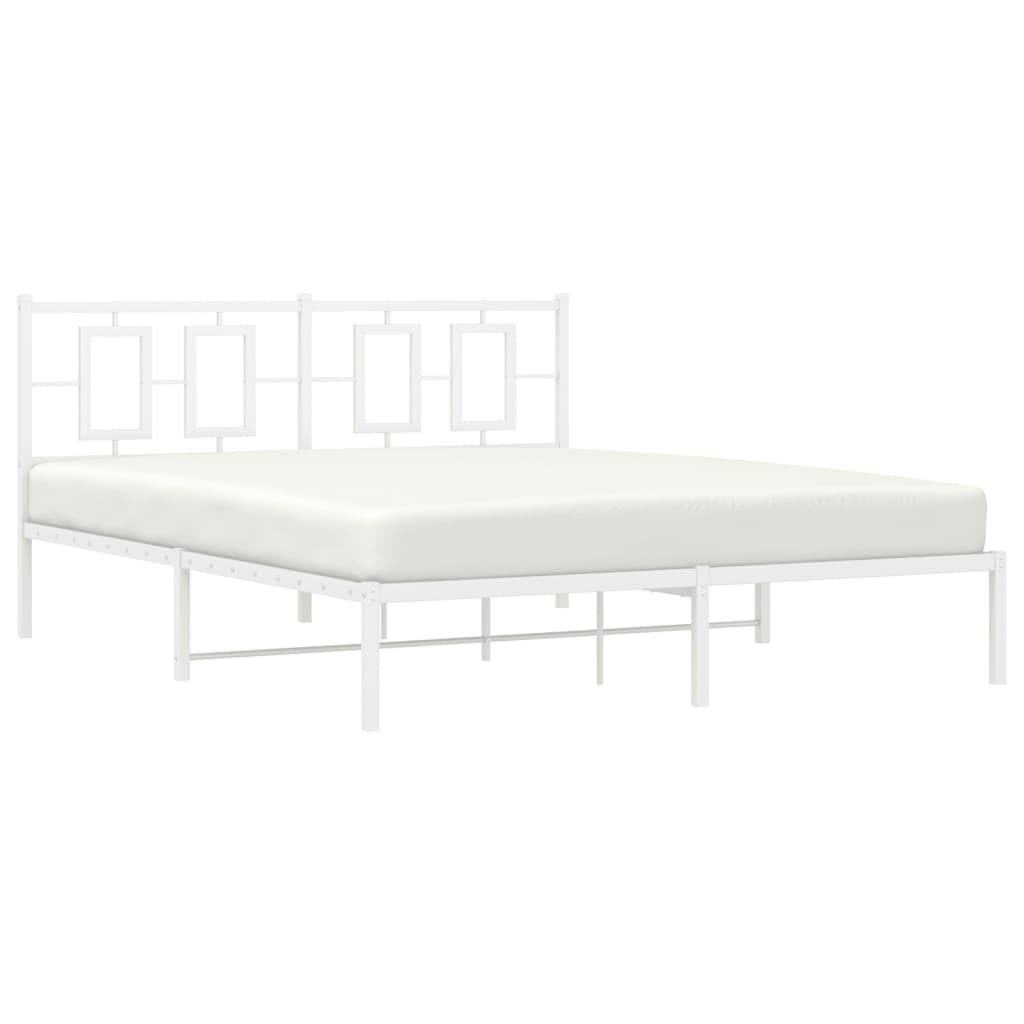 vidaXL Elegant White Steel Double Bed Frame - Powder-Coated Metal with Headboard, Metal Slats & Under-Bed Storage Space - Bedroom Furniture (59.1x78.7)