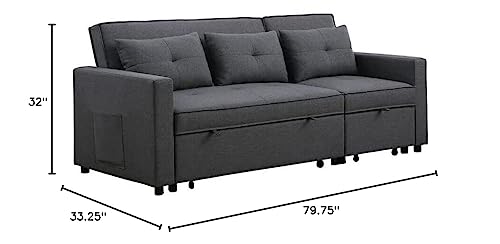 Lilola Home Zoey Dark Gray Linen Convertible Sleeper Sofa with Side Pocket