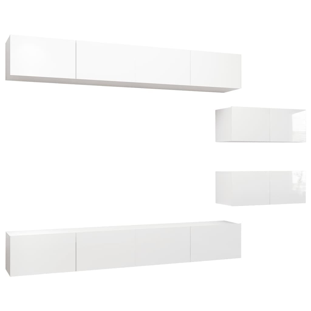 vidaXL TV Cabinet Set 6 Piece Living Room Bedroom Furniture HiFi Stereo Cabinet TV Stand Media Entertainment Center Engineered Wood High Gloss White