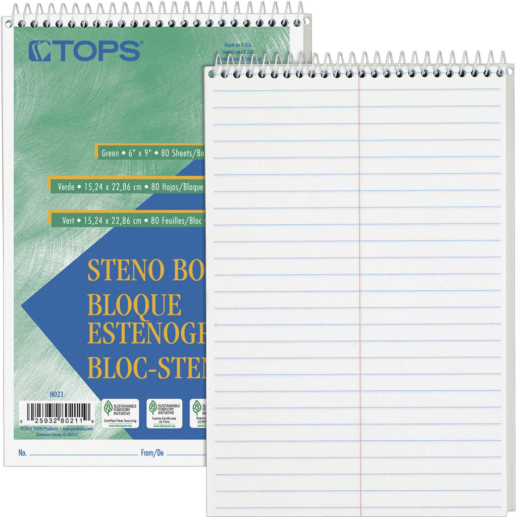 Tops Products Steno Book, Gregg Rule, 80 Sheets/Pd, 6'X9', White Top8020 -(Pack Of 12)