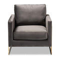 Baxton Studio Matteo Glam and Luxe Grey Velvet Fabric Upholstered Gold Finished Armchair