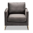 Baxton Studio Matteo Glam and Luxe Grey Velvet Fabric Upholstered Gold Finished Armchair