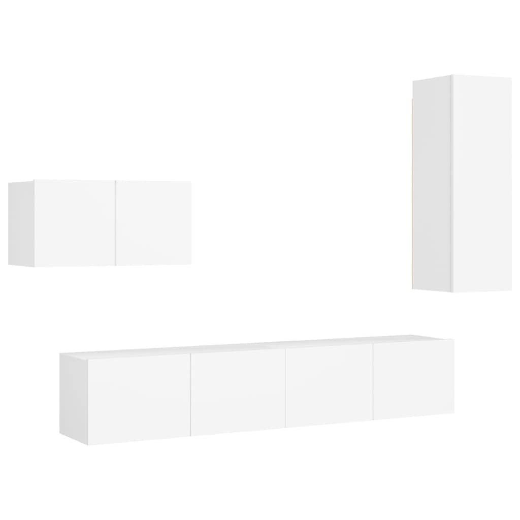 vidaXL TV Cabinet Set 4 Piece Home Living Room Furniture TV Stand HiFi Stereo Cabinet Media Unit Entertainment Center White Engineered Wood