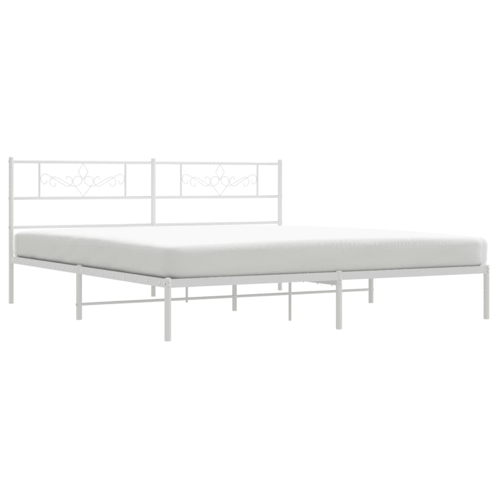 vidaXL 12 Inch Modern White California King Bed Frame with Headboard, Sturdy Metal Platform Bed Frame & Slats, Extra Under Bed Storage, No Box Spring Needed, Without Mattress