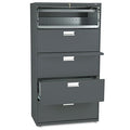 Hon 600 Series 5-Drawer Lateral Files W/ Locks-5 Drawer Lateral File W/Lock, 36"X19-1/4"X67", Charcoal