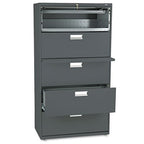 Hon 600 Series 5-Drawer Lateral Files W/ Locks-5 Drawer Lateral File W/Lock, 36"X19-1/4"X67", Charcoal