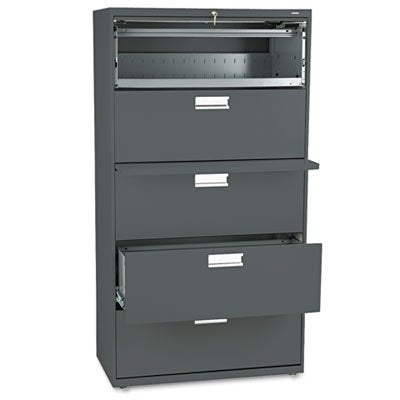 Hon 600 Series 5-Drawer Lateral Files W/ Locks-5 Drawer Lateral File W/Lock, 36"X19-1/4"X67", Charcoal