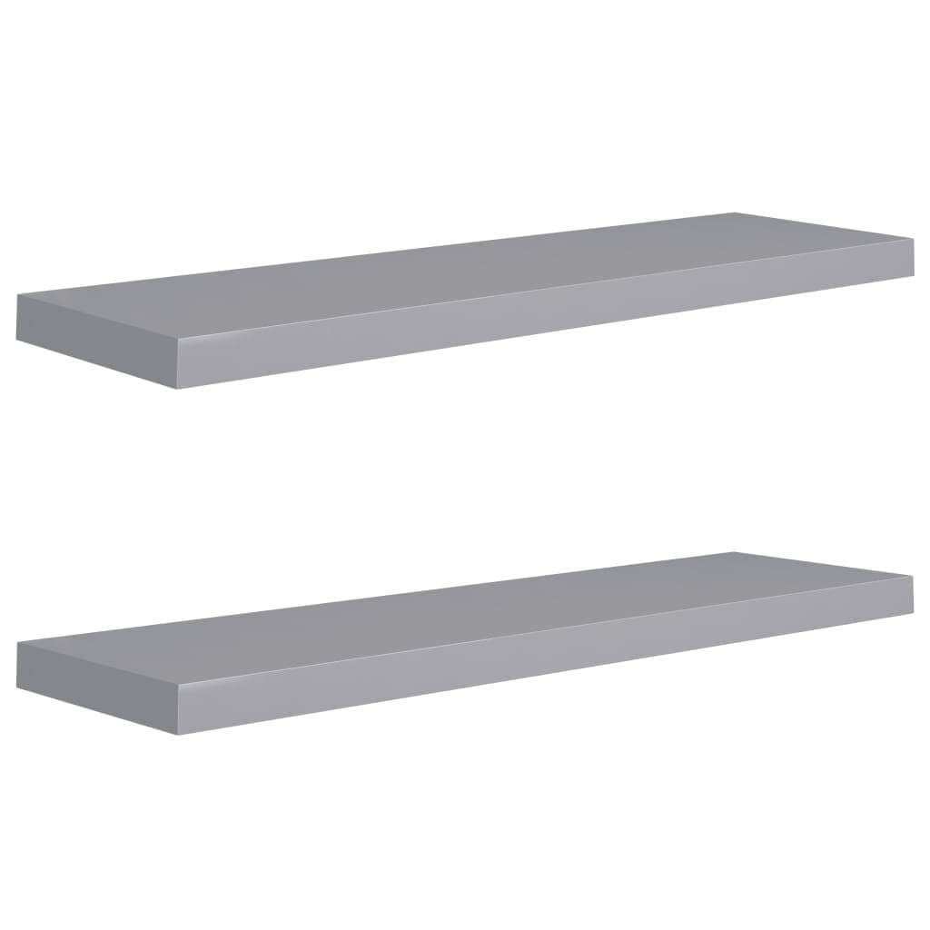 vidaXL Modern Floating Wall Shelves - Set of 2, Invisible Mounting System, Honeycomb MDF - Gray, Durable Metal Frame Construct - 35.4x9.3x1.5