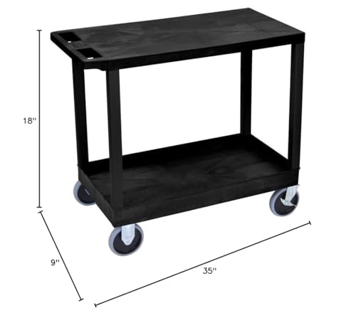 LUXOR EC21HD-B 32" x 18" Cart - One Tub/One Flat Shelves, 5" Rolling Casters, Two Fixed Casters and Two Full-Swivel Casters with Locking Brakes, 125 lbs. Per Shelf