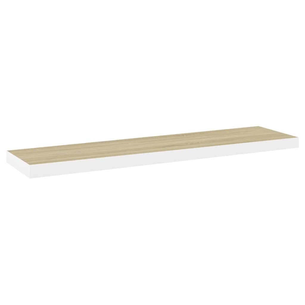 vidaXL Modern floating wall shelves in Oak and White - Indoor Style honeycomb MDF display shelf pair - 35.4&quot;x9.3&quot;x1.5&quot;
