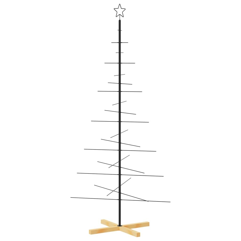 vidaXL Metal Christmas Tree with Wooden Base | Unique DIY Decoration | Space-Saving Design | Sturdy Steel Frame with Solid Pine Base | Modern Black Metal | Frame Only