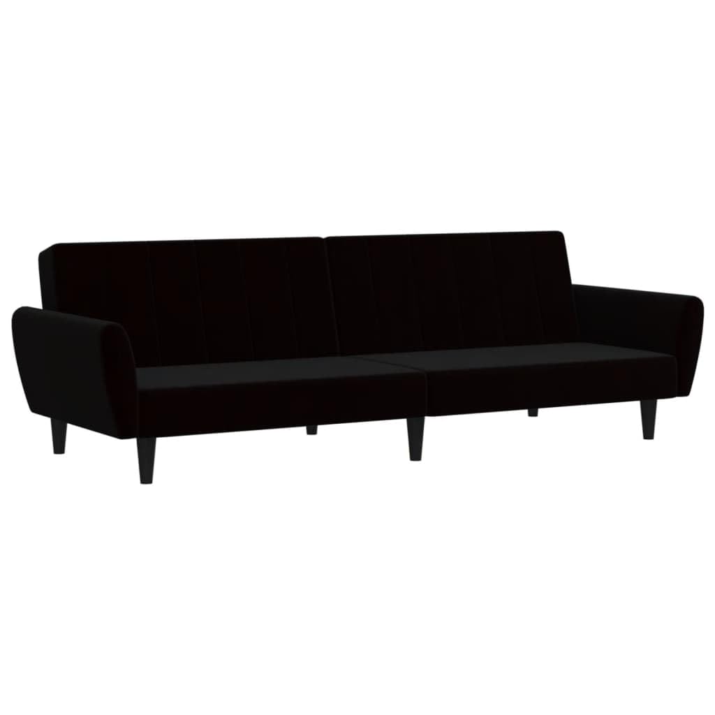 vidaXL Black Velvet 2-Seater Sofa Bed - Convertible Loveseat Sleeper Couch, Sturdy Wooden Frame, Versatile Furniture for Home and Office