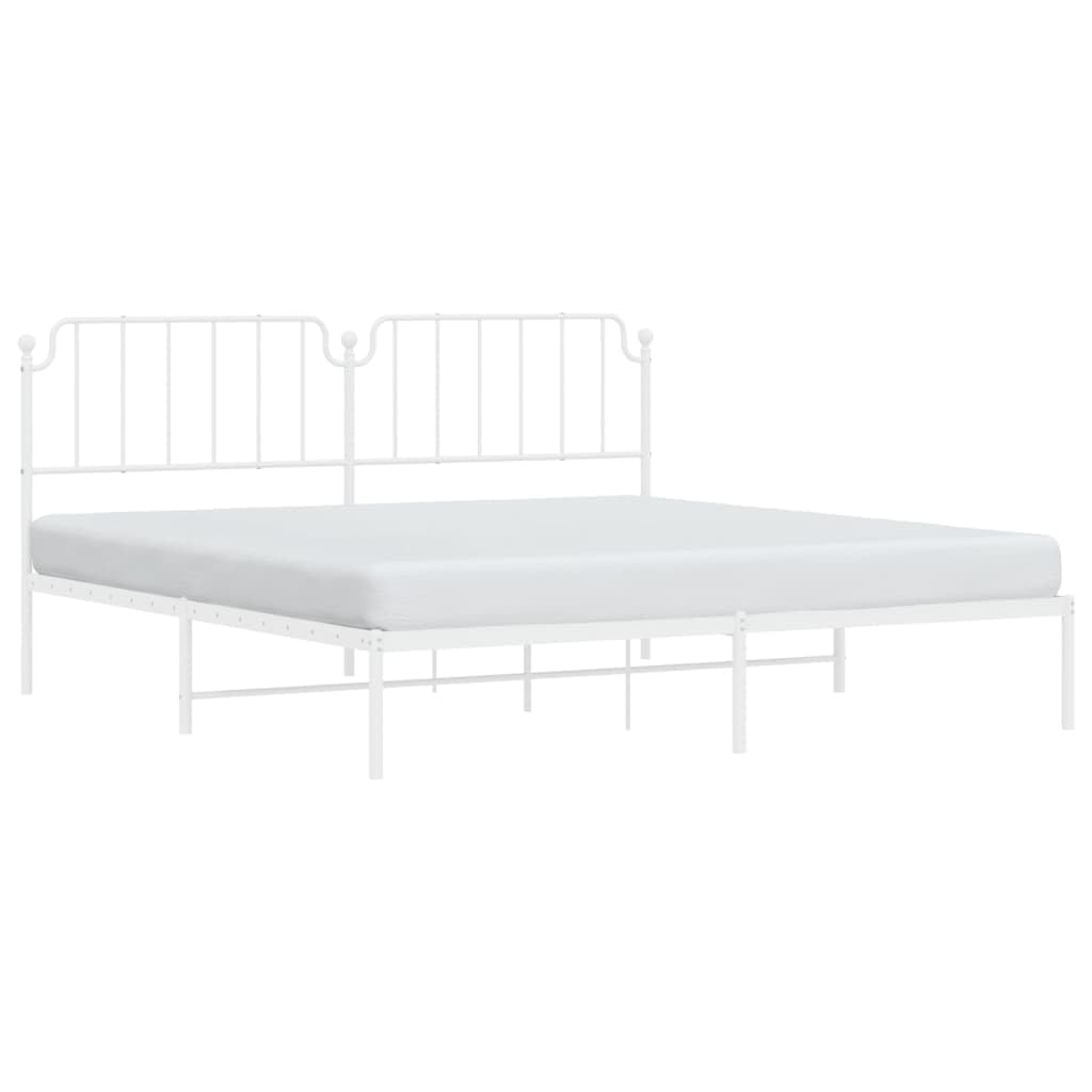 vidaXL King Metal Bed Frame with Headboard and Stable Slats, Under Bed Storage Space, Sturdy Steel Construction and Easy Assembly, Minimalist Style, White, 12'' High, Without Mattress