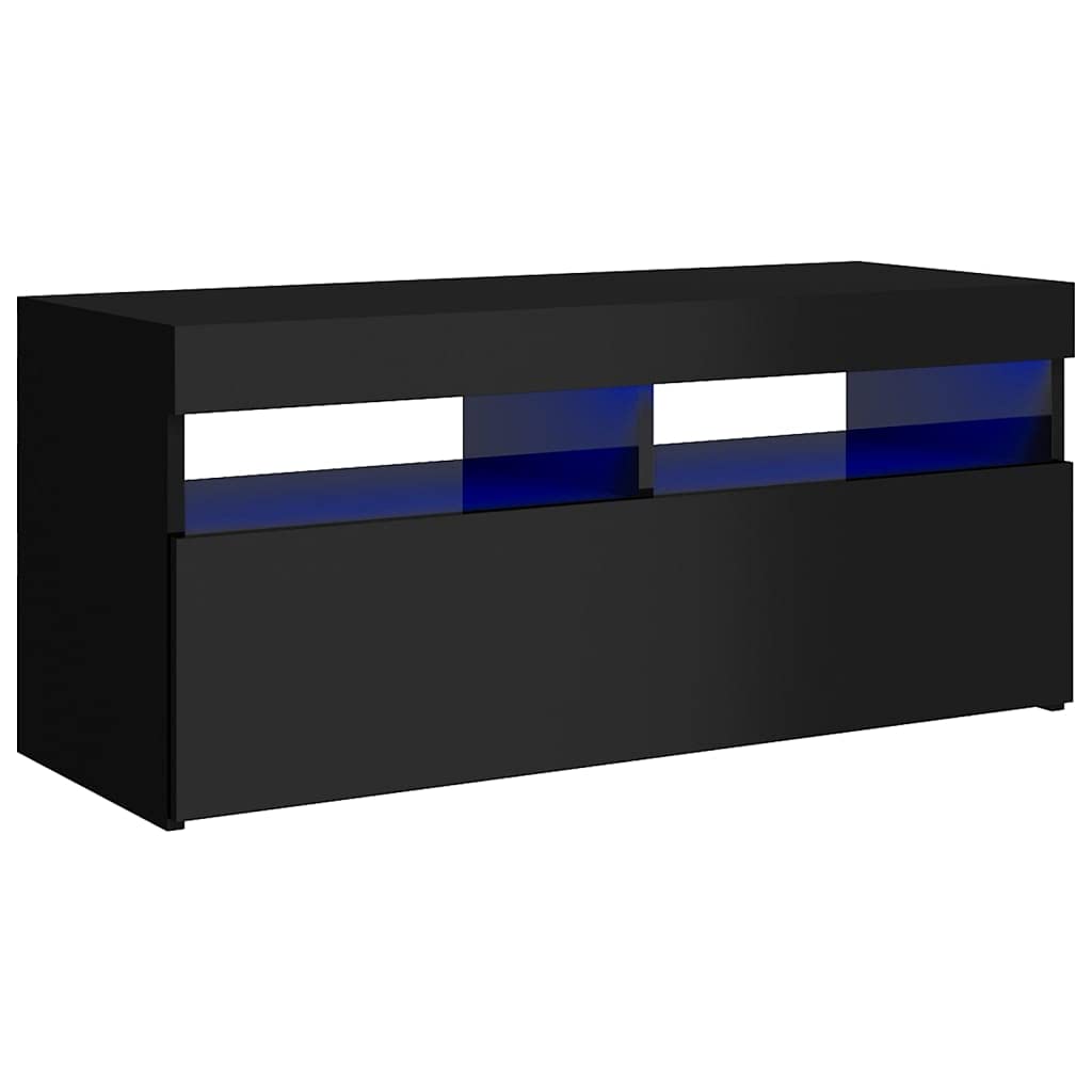 vidaXL TV Cabinet with LED Lights High Gloss Black 35.4&quot;x13.8&quot;x15.7&quot;