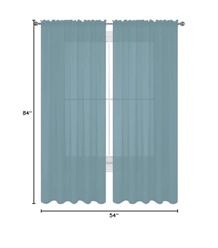 Decotex 2 Piece Solid Elegant Sheer Curtains Fully Stitched Panels Window Treatment Drape (54'' X 84'', Slate Blue)