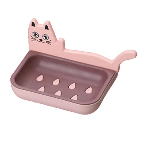 SpiderJuice 1Pc Cute Cat Shaped Adhesive No Drill Self Drain Wall Mounted Soap Bar Holder Dish Rack for Bathroom Wash Basin Kitc