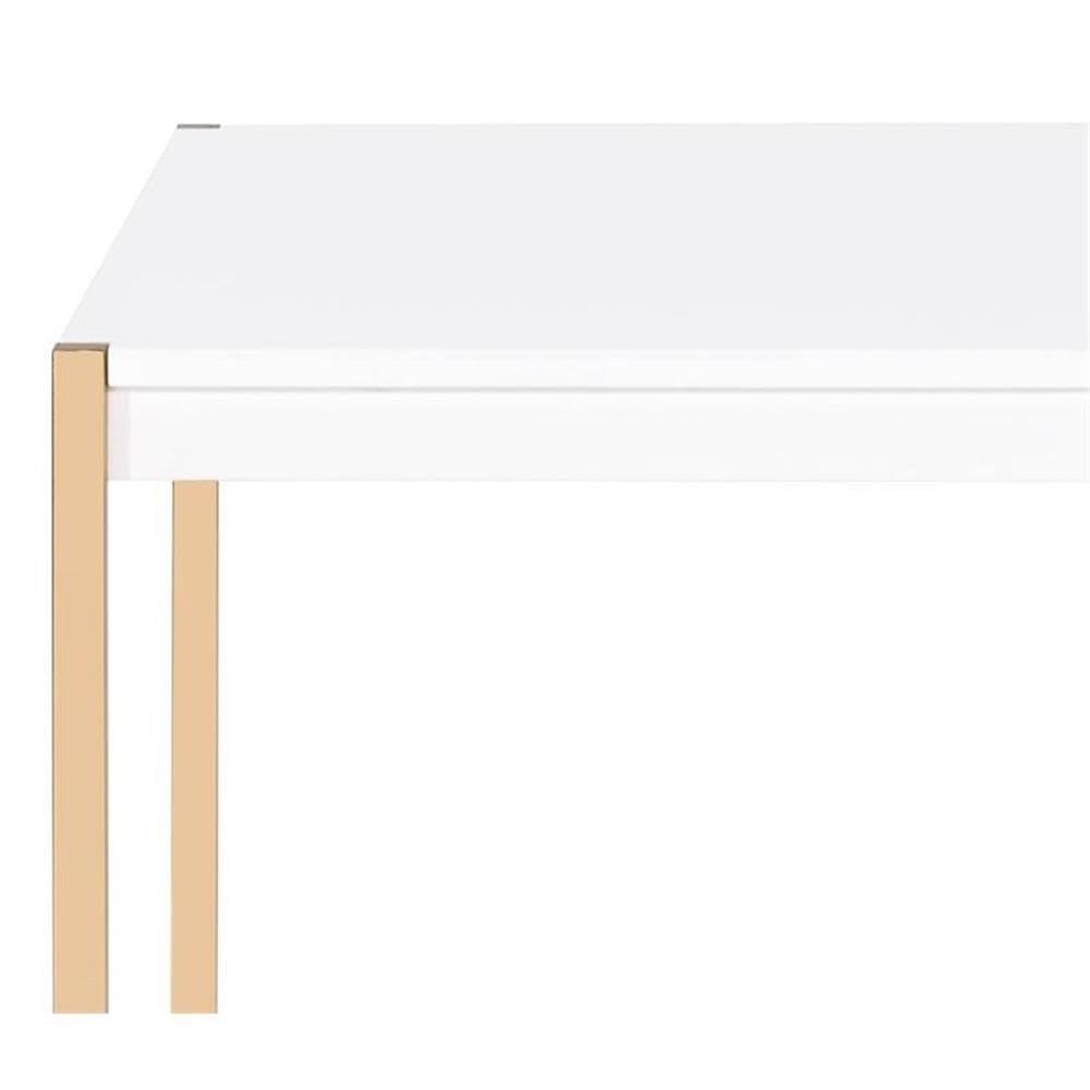 Acme Otrac Square Wooden Top End Table with Tube Legs in White and Gold