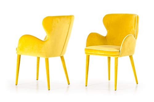 HomeRoots Metal, Fabric, Metal Modern Yellow Fabric Dining Chair