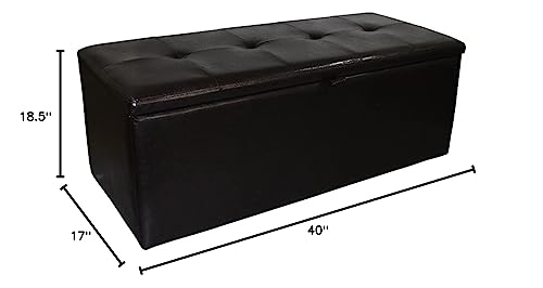 HomeRoots Wood, Polyurethane Foam: 97%, Polyester Fabric: 3% Brown Faux Leather Storage Bench