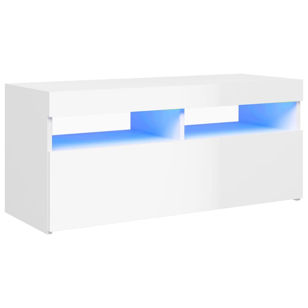 vidaXL TV Cabinet with LED Lights High Gloss White 35.4&quot;x13.8&quot;x15.7&quot;