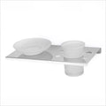 GRIVAN Wall Mount Smokey Glass with Stainless Steel Oval Toothbrush Holder with Toothpaste Holder and Soap Dish, Tumbler Holder,