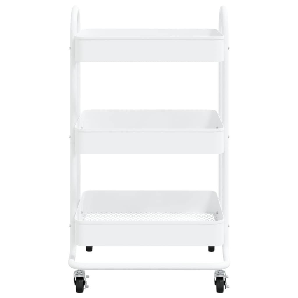 vidaXL 3-Tier Steel Trolley in White - Ample Storage Space, Flexible Wheels for Easy Movement, Ideal for Office, Beauty Supplies, and Kitchen Essentials