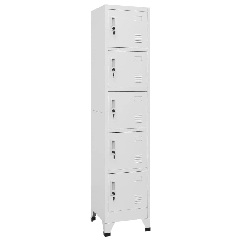 vidaXL Steel Locker Cabinet - Geared with Lockable Doors, Air Vents and Name Tag Holders - Ideal for Schools and Offices - Light Gray, Ample Storage Space - 15&quot;x15.7&quot;x70.9”