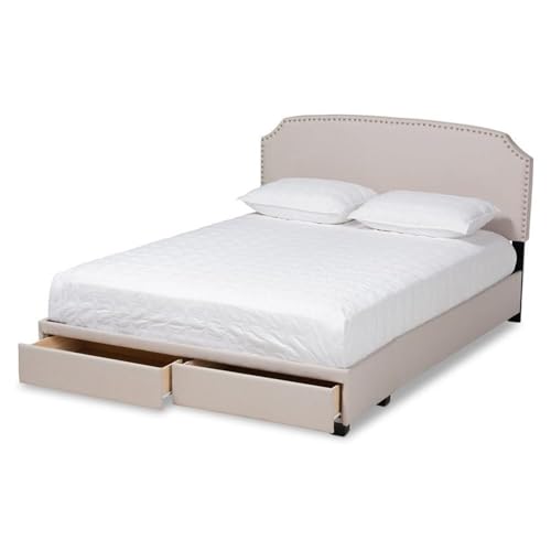 Baxton Studio Larese Beige Fabric Upholstered 2-Drawer Queen Size Platform Storage Bed