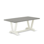 East West Furniture V-Style 6 Piece Set Contains A Rectangle Dining Room Table With V-Legs And 4 Doeskin Linen Fabric Parson Chairs With A Bench, 40X72 Inch, V097Ga235-6
