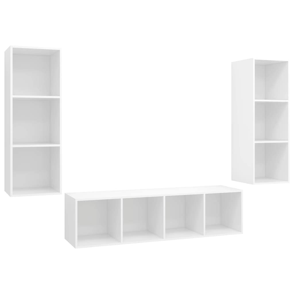 vidaXL TV Cabinet Set 3 Piece Hanging Wall Mount Stand Unit HiFi Stereo Plasma Cabinets Living Room Furniture White Engineered Wood
