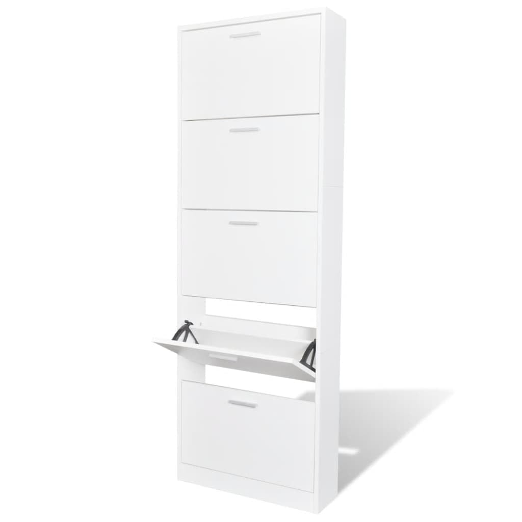 vidaXL Wooden Shoe Cabinet with 5 Compartments White