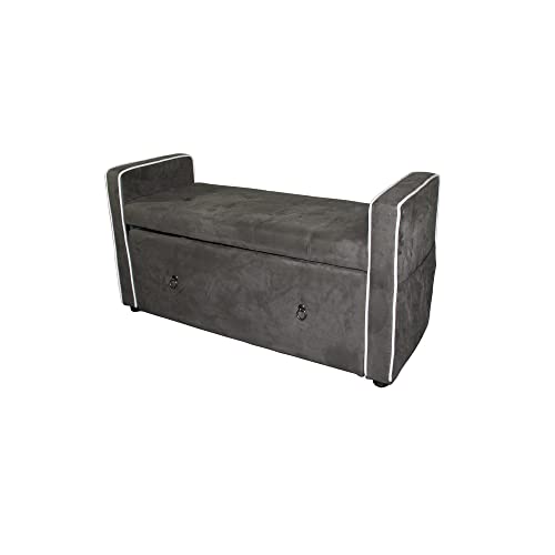 HomeRoots Olive Green Wood, Polyurethane Foam: 97%, Polyester Fabric: 3% Olive Gray Suede Shoe Storage Bench with Drawer