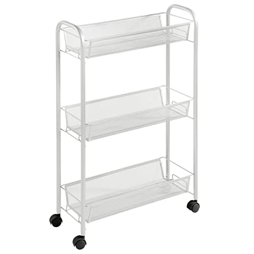 mDesign Steel Rolling Utility Cart Storage Organizer Trolley with 3 Basket Shelves for Laundry Room, Mudroom, Garage, Bathroom O