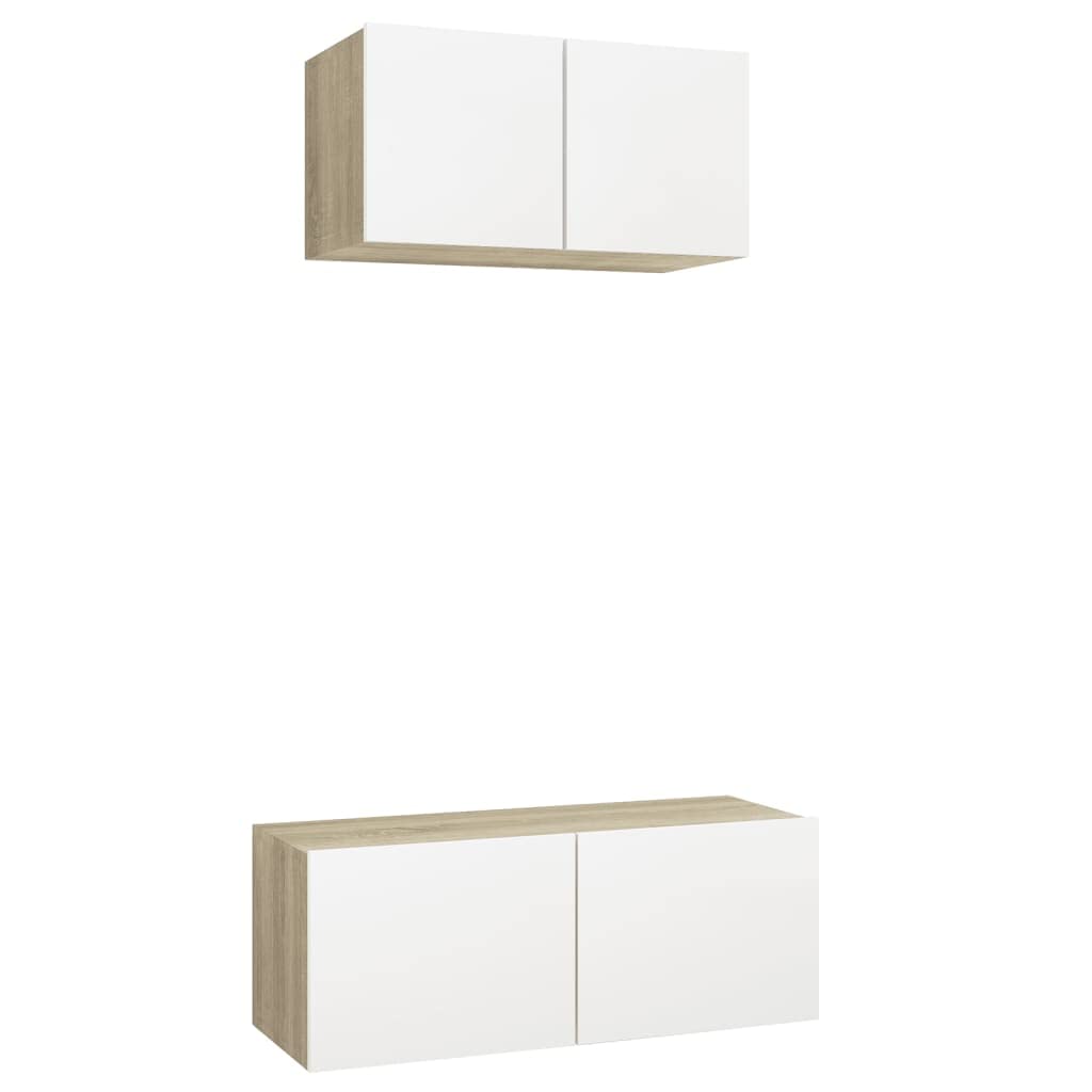 vidaXL TV Cabinet Set 2 Piece Home Living Room Furniture TV Stand HiFi Stereo Cabinet Media Unit Entertainment Center Black Engineered Wood