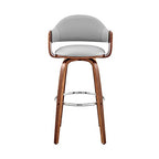 HomeRoots 26' Rich Grey Faux Leather Walnut Wood Bar Stool